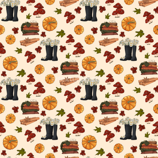 Seamless 3D PBR Texture Featuring Autumnal Thanksgiving Elements Pattern