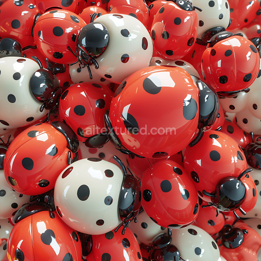 Seamless 3D Inflated PBR Texture Featuring Glossy Red and White Ladybug Spheres with Black Spots