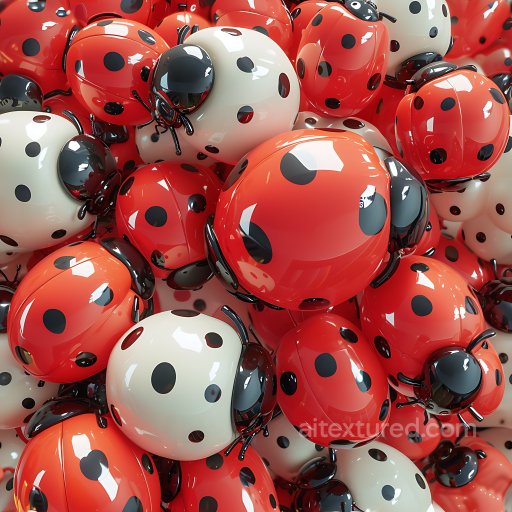 Inflated PBR Texture Featuring Glossy Red and White Ladybug Shells with Black Spots seamless Inflated PBR texture