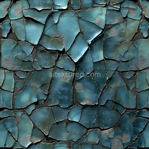 Seamless 3D Cracked & Hole PBR Texture Featuring Shattered Blue Glass Fragments