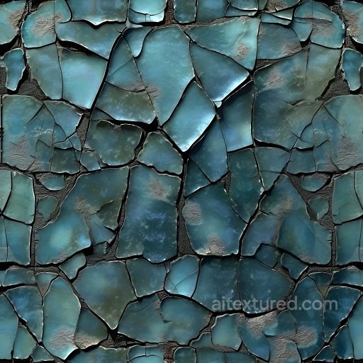 Cracked & Hole PBR Texture Featuring Shattered Blue Glass Fragments seamless Cracked & Holes PBR texture