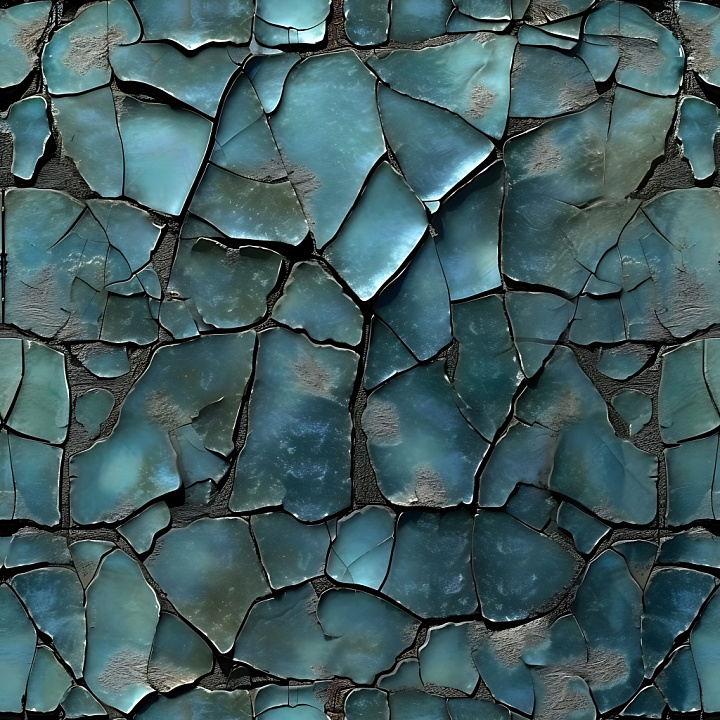 Cracked & Hole Featuring Shattered Blue Glass Fragments seamless PBR texture preview