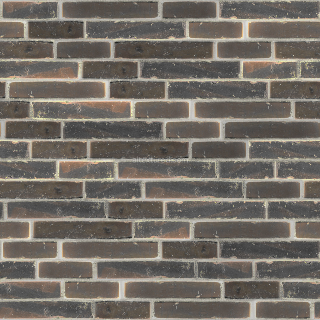 Seamless dark brick PBR texture featuring a coarse surface
