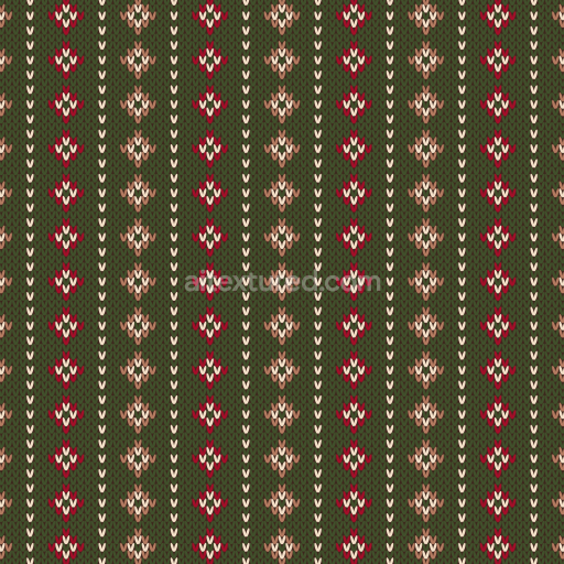 Seamless 3D PBR Texture of Knitted Fabric with Red, Beige, and Green Christmas Design