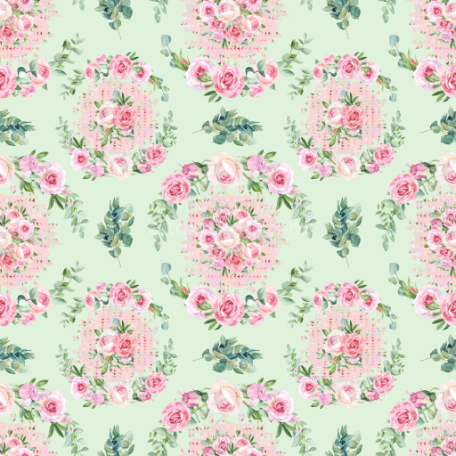 Seamless 3D PBR Texture Featuring Delicate Pink Rose and Greenery Floral Pattern