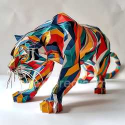 seamless Seamless 3D PBR Texture Featuring Origami-inspired Clouded Leopard with Geometric Color Blocks texture 8k free download PBR