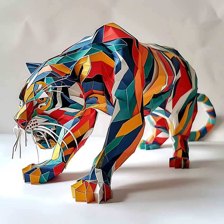 Featuring Origami-inspired Clouded Leopard with Geometric Color Blocks seamless PBR texture preview