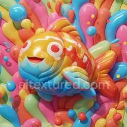 seamless Seamless 3D Inflated PBR Texture Featuring Colorful Vinyl Fish and Bubble Structure texture 8k free download PBR