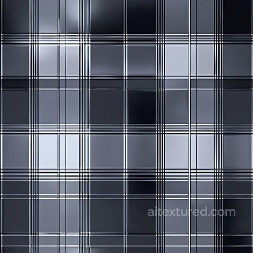 Seamless 3D Polished Metal Plaid PBR Texture with Reflective Grid Pattern texture preview