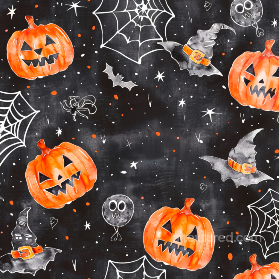 Watercolor Halloween Texture Featuring Pumpkins and Spiderwebs Watercolor Halloween texture preview