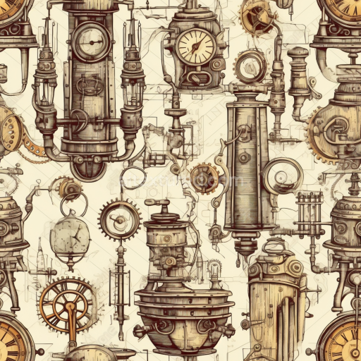 Seamless 3D PBR Texture of Vintage Mechanical Steampunk Sketches