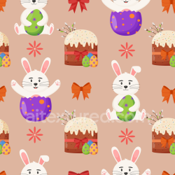seamless Seamless 3D PBR texture featuring cute Easter bunnies, decorated eggs, and cakes texture 8k free download PBR