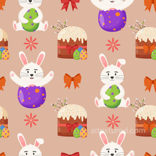 Featuring Cute Easter Bunnies, Decorated Eggs, And Cakes seamless All Christmas Digital paper PBR texture