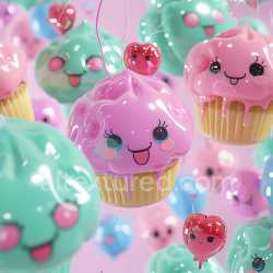 seamless Seamless 3D Inflated Glossy Vinyl Cupcake Texture with Kawaii Faces texture 8k free download PBR