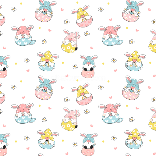 Seamless 3D PBR Texture of Cute Bunny Gnome Pattern in Soft Pastels