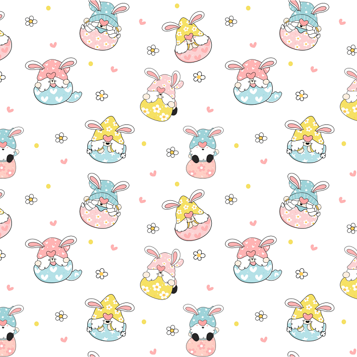 Digital Paper Featuring Cute Bunny Gnomes and Floral Motifs seamless PBR texture preview