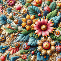 seamless Seamless 3D PBR Texture of Colorful Embroidered Floral Fabric with Intricate Leaves and Petals texture 8k free download PBR