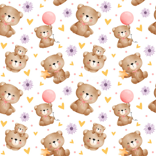 Pattern Bundle - Seamless 3D Pattern PBR Texture with Cute Bear Motifs and Playful Floral & Heart Elements texture preview