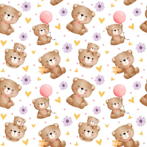 Pattern PBR Texture with Cute Bear Motifs and Playful Floral & Heart Elements seamless Pattern Bundle PBR texture