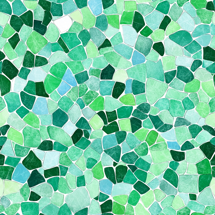 Mosaic With Irregular Green Ceramic Tiles And White Grout seamless PBR texture preview