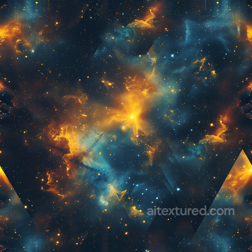 Space PBR Texture Featuring Golden Nebula Clouds and Blue Cosmic Gas seamless Star, space, planets PBR texture