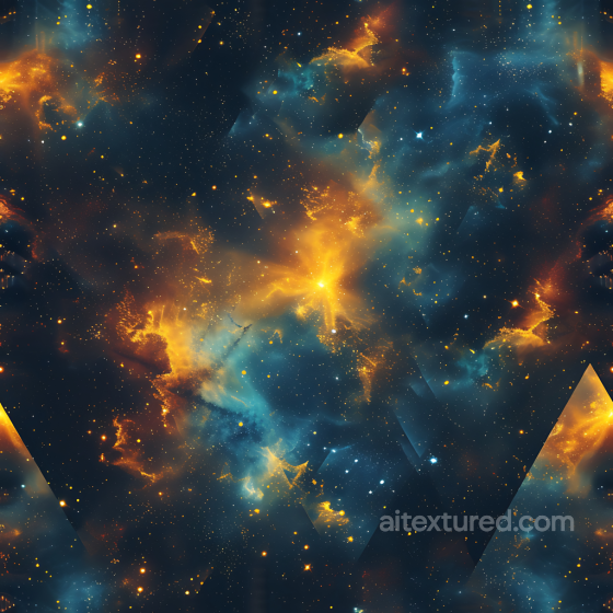 Space PBR Texture Featuring Golden Nebula Clouds and Blue Cosmic Gas Star, space, planets texture preview