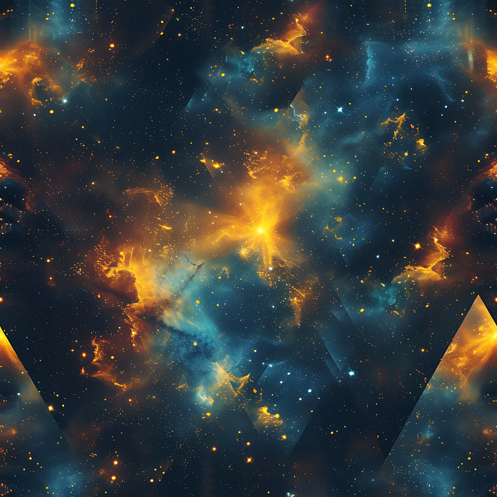 Space Featuring Golden Nebula Clouds and Blue Cosmic Gas seamless PBR texture preview