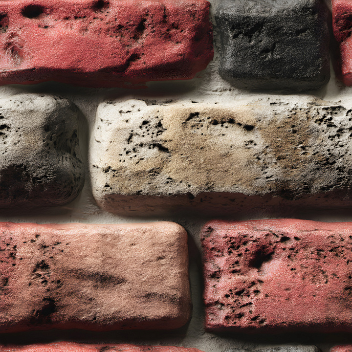 Cracked Multicolored Brick Wall with Surface Pitting seamless PBR texture preview