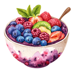 seamless Watercolor Acai Berry Bowl Breakfast Graphic with Berries and Kiwi texture 8k free download PBR