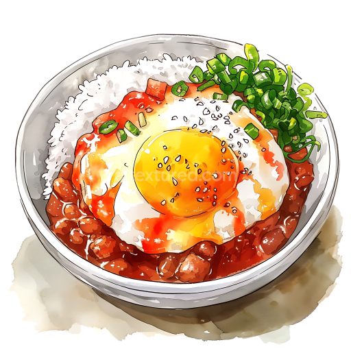 Hawaiian Loco Moco Breakfast Bowl Illustration with Egg and Rice