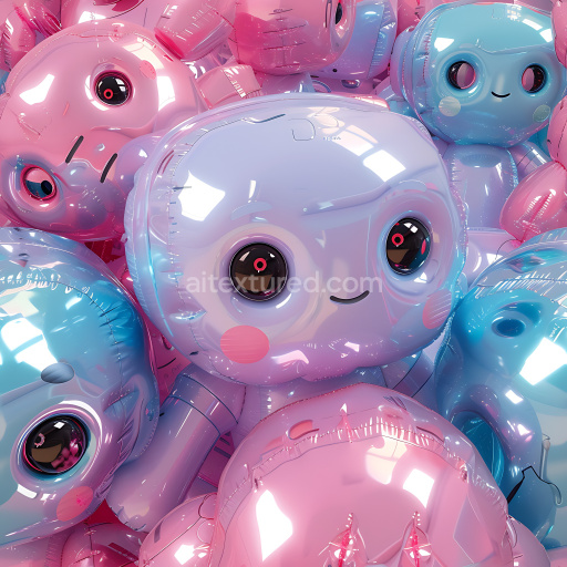 Seamless 3D inflated glossy vinyl texture with playful pastel toys