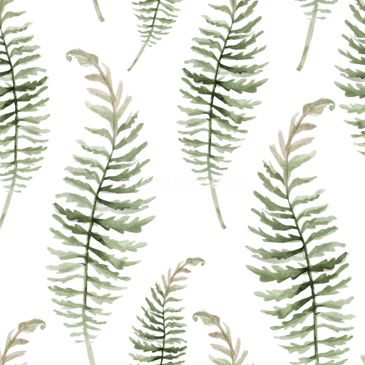 Seamless 3D PBR Texture Featuring Delicate Watercolor Green Fern Leaves