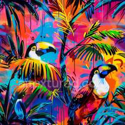 seamless Seamless 3D PBR Texture Featuring Vibrant Tropical Toucan Graffiti Mural texture 8k free download PBR