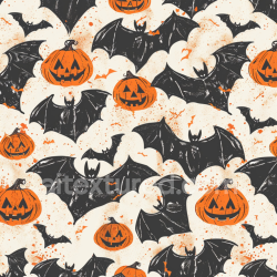 seamless Seamless 3D PBR Texture of Vintage Halloween Pumpkins and Bats Pattern texture 8k free download PBR