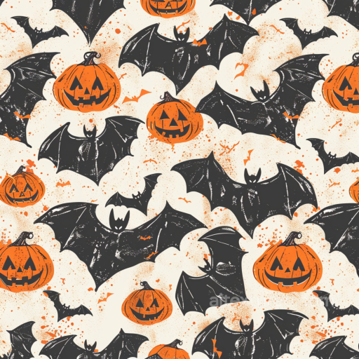 Vintage Halloween Pumpkins and Bats Pattern Seamless Texture seamless Vintage Halloween PBR texture
