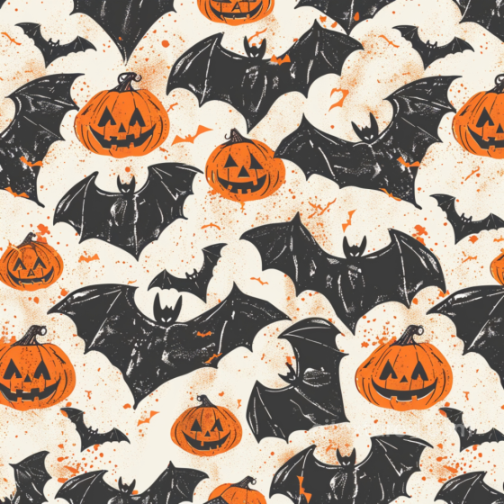 Vintage Halloween Pumpkins and Bats Pattern Seamless Texture Vintage Halloween texture preview