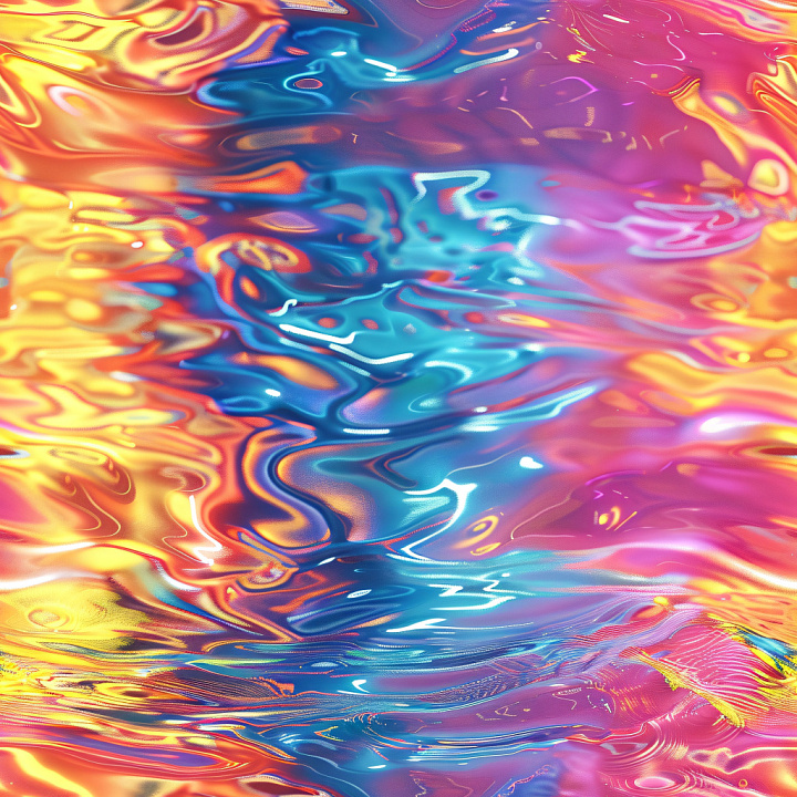 Glossy Multicolor Liquid Waves and Reflections seamless PBR texture preview