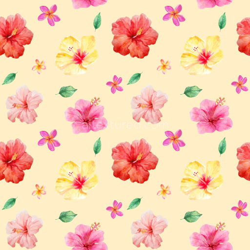 Pattern Bundle - Seamless 3D Pattern PBR Texture Featuring Watercolor Hibiscus and Plumeria Flowers on Sof… texture preview