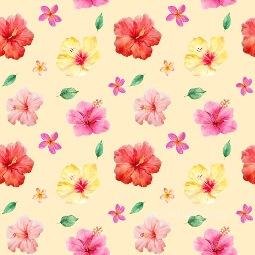 Pattern PBR Texture Featuring Watercolor Hibiscus and Plumeria Flowers on Soft Background seamless Pattern Bundle PBR texture