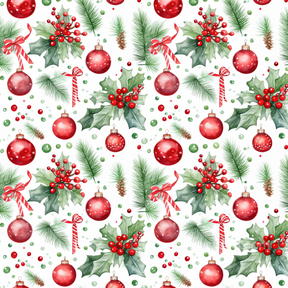 Watercolor Christmas Texture with Holly, Pine, and Ornaments Watercolor Christmas texture preview