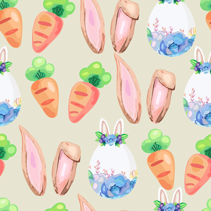 Digital Paper with Easter Carrots and Floral Eggs seamless PBR texture preview
