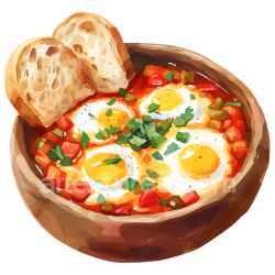 seamless Breakfast Shakshuka with Poached Eggs and Challah Bread Illustration texture 8k free download PBR