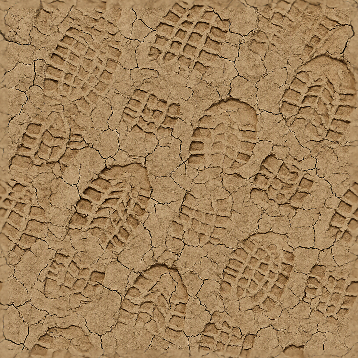 Of Dry Soil Footprints On Cracked Mud Surface seamless PBR texture preview