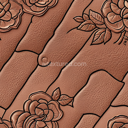 Seamless 3D Embossed Floral Pattern Leather PBR Texture in Warm Tan