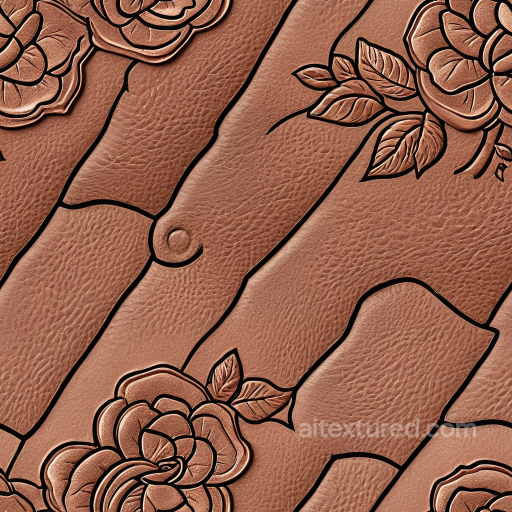 Embossed Floral Pattern Leather PBR Texture in Warm Tan seamless Leather PBR texture