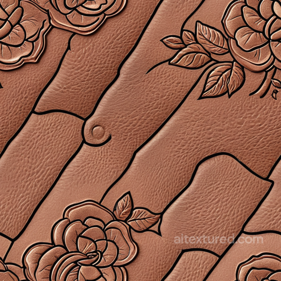 Embossed Floral Pattern Leather PBR Texture in Warm Tan Leather texture preview