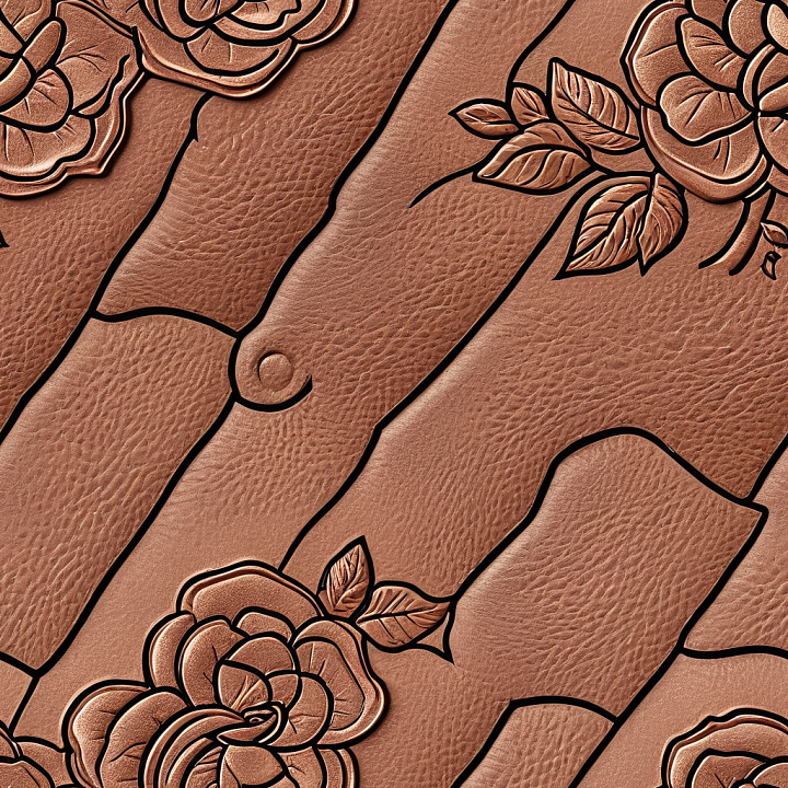 Embossed Floral Pattern Leather in Warm Tan seamless PBR texture preview