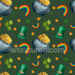 seamless Seamless 3D PBR Texture with St Patrick Symbols - Coins, Hat, Clover & Rainbow texture 8k free download PBR