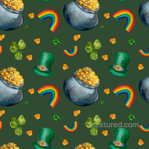 with St Patrick Symbols - Coins, Hat, Clover & Rainbow seamless St patrick digital paper bundle PBR texture