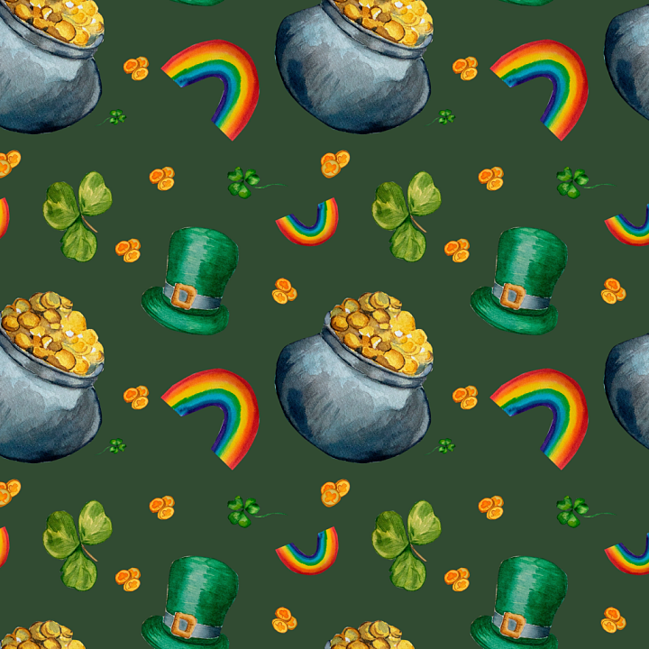 with St Patrick Symbols - Coins, Hat, Clover & Rainbow seamless PBR texture preview